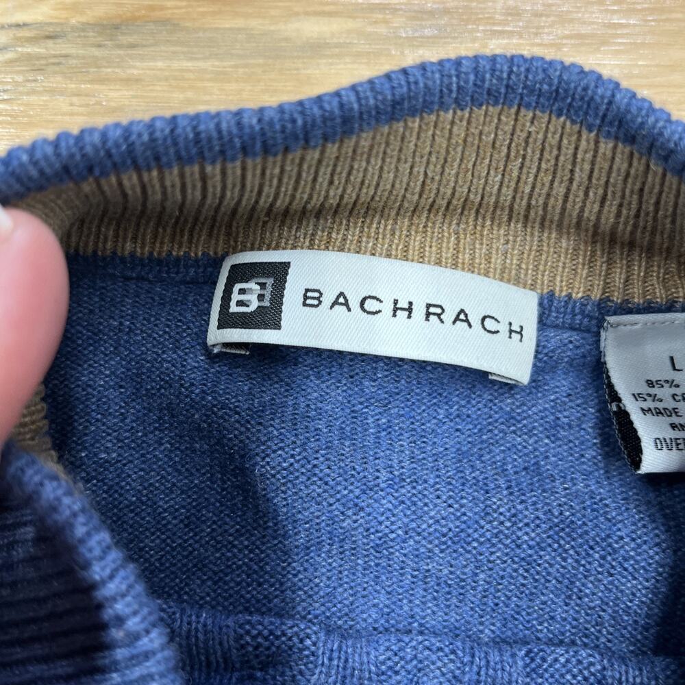 Bachrach Silk Cashmere Mock Neck Sweater Mens Large Blue Soft Preppy Old Money - Picture 3 of 11